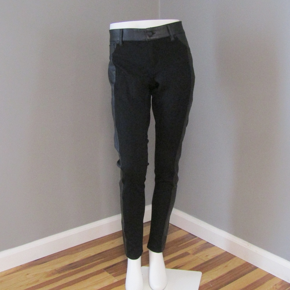 Bisou Bisou Black Faux Vegan Leather & Ponte Pants